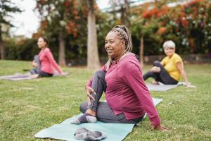 women in yoga class