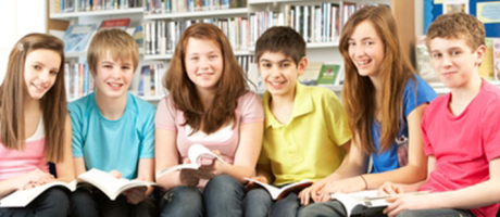 kids reading in a library