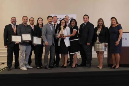 Members of the CooperVision Environmental, Health and Safety team accept 2017 Puerto Rico Manufacturers Association honors, including the Environmental Innovation Project of the Year Award.